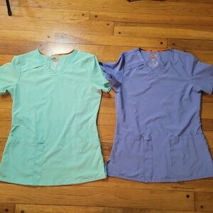Womens Dickies Size XS Scrub Tops Mint Green And Blue 4 Way Stretch